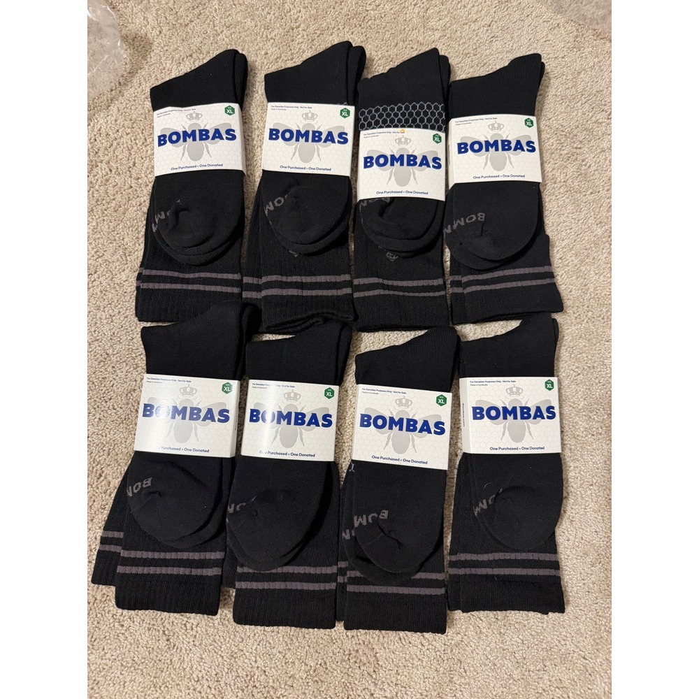 Bombas Crew Socks XL Black Grey Honeycomb Arch Support 8 Pair Pack New